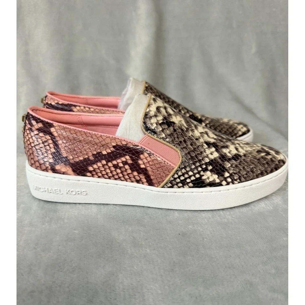 Michael Kors Keaton Studded Leather Sneakers SZ 8 Pink Snakeskin‎ NEW